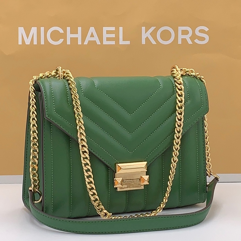 MICHAEL KORS MEDIUM FLAP CHAIN SHOULDER CROSSBODY BAG FERN GREEN COLOR